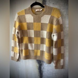 TORY BURCH Plaid Print Wool Blend Sweater M